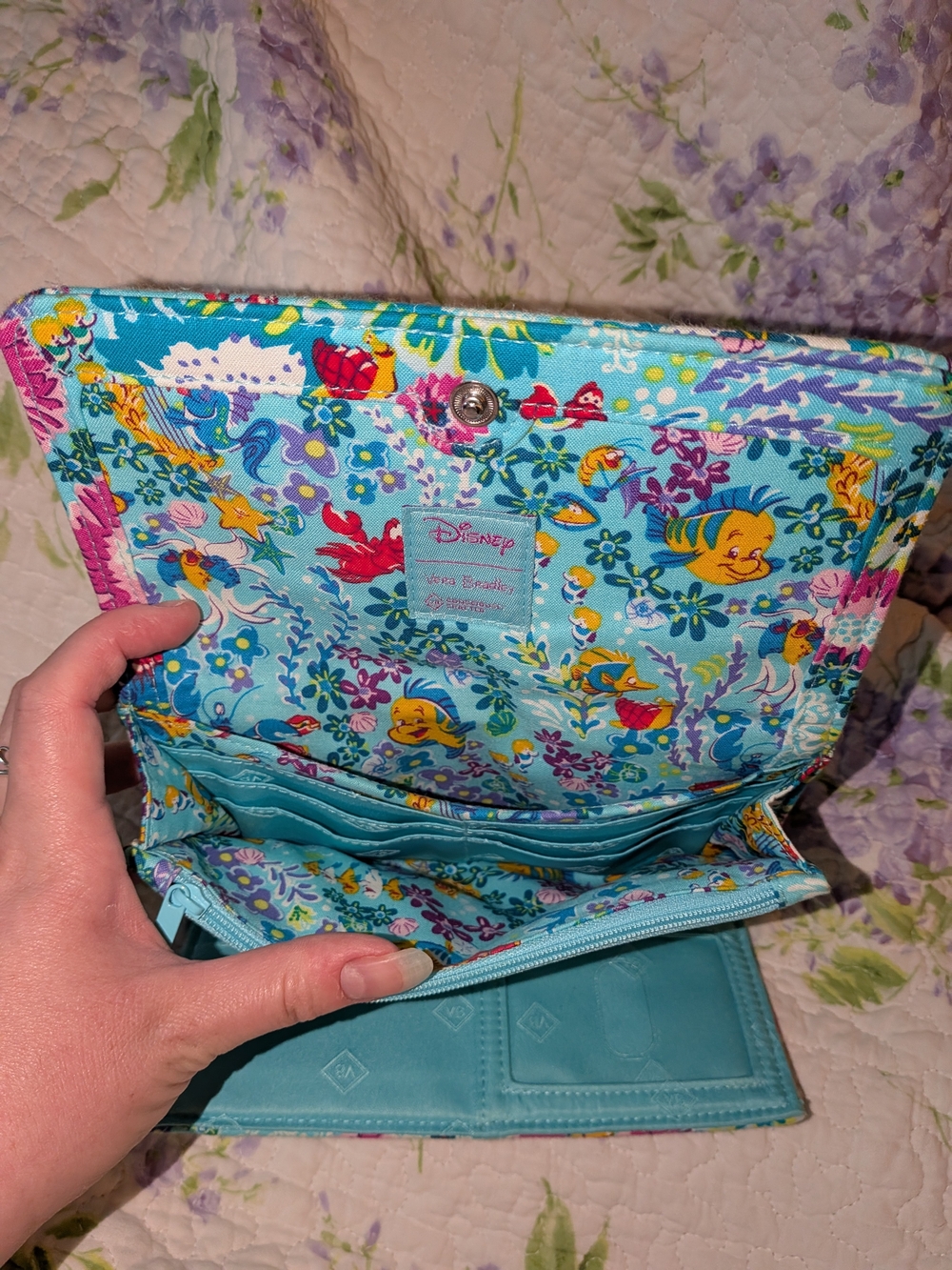 Vera Bradley Turquoise Floral Quilted Wallet with Purple & Yellow Accents - Picture 7 of 8